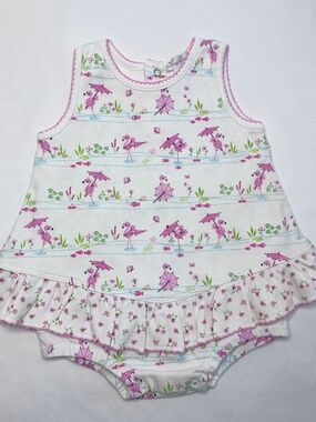 Kissy Kissy Baby Girl flamingo Ruffle Butt Bubble Romper Size 9 Months